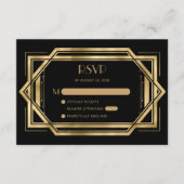 jaren '20 Deco Zwart Goud Bruiloft RSVP Informatiekaartje (Voorkant)