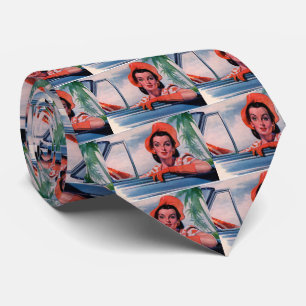 jaren '40 mooie vrouw in auto stropdas