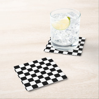 Jaren 50 Checkerboard 50's Retro race Zwart & Wit Vierkante Kartonnen Onderzetter