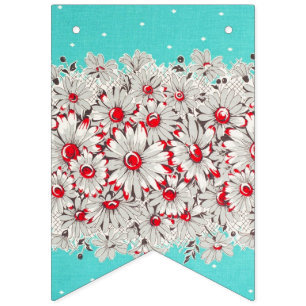 jaren '50  grens print madeliefjes vlaggetjes