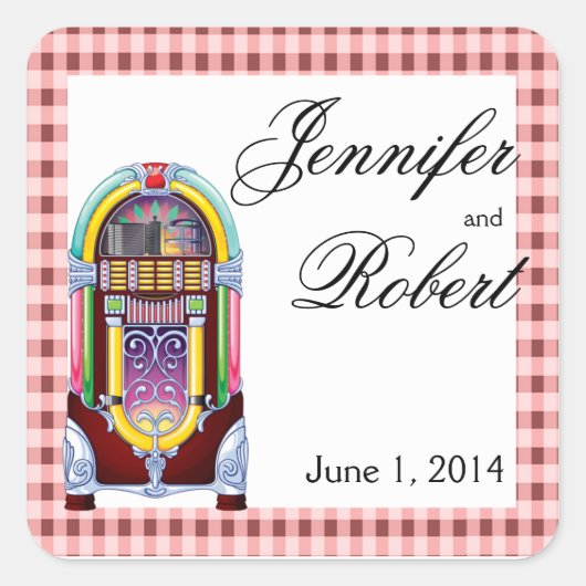 jaren '50 Jukebox Envelope Seal Vierkante Sticker (Voorkant)