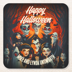  jaren 50 kostuums en cocktails Halloween Party Vierkante Kartonnen Onderzetter