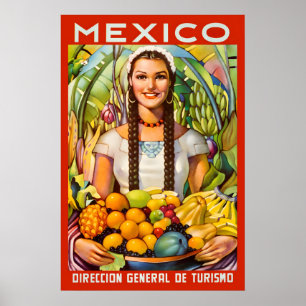 Jaren 50 Mexico Hispanic Meisje met Fruit Vintage Poster