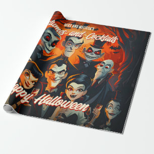  jaren 50 Oranje en zwarte Mid-Century Halloween Cadeaupapier