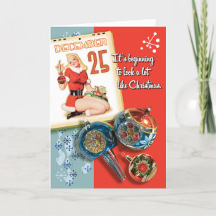 Jaren 50 Pin-Up Meisje Retro Kerstkaarten Feestdagen Kaart