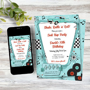 Jaren 50 Sock Hop-feest Kaart