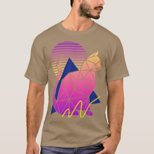 jaren '80 Geometrische Kat met Zonsondergang T-shirt