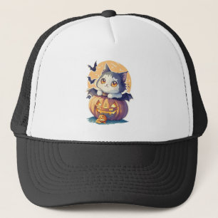 jaren 90 Cat Pumpkin Halloween Retro Trucker Pet