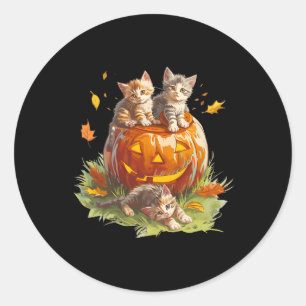 jaren 90 Cat Pumpkin Halloween Voor Mannen Vrouwe Ronde Sticker