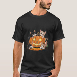  jaren 90 Cat Pumpkin Spooky Season Retro Bloemen T-shirt
