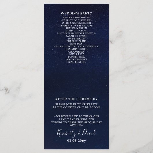 jarres en mason ciel étoilé Programmes de mariage (Dos)