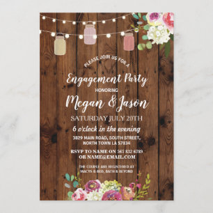 Jars Engagement Party Rustic Wood Floral Invite Kaart