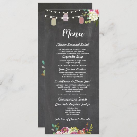 Jars Menu Weddenschappen Reception Rustic Chalk Fl (Voorkant / Achterkant)