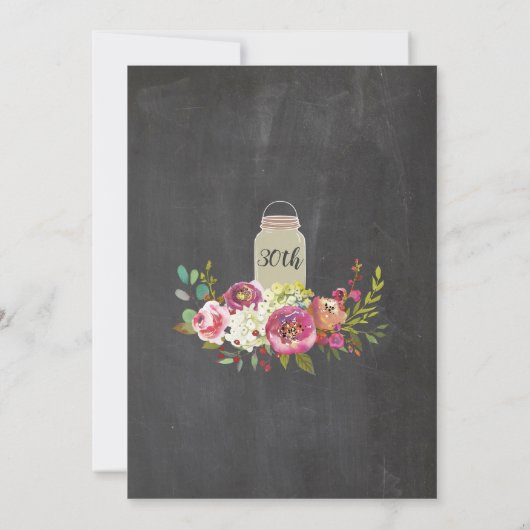 Jars Verjaardagsfeest Rustiek Krijt Bloemen Uitnod Kaart (Achterkant)