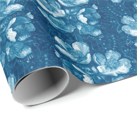 Jasmine Bloom  bloemen Floral Pattern Blue Cadeaupapier (Rol Hoek)
