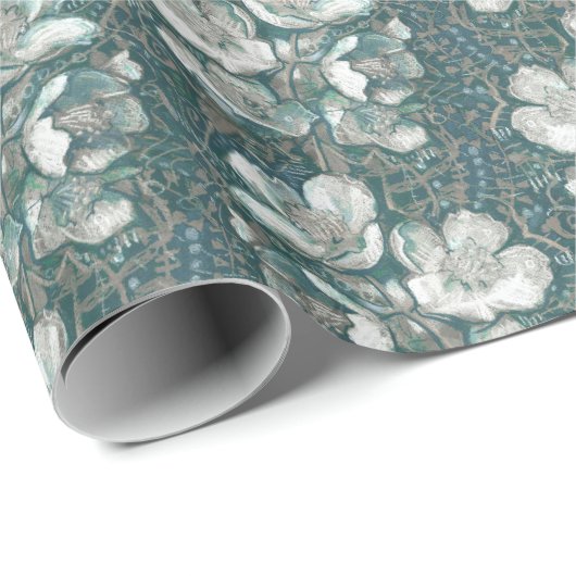 Jasmine Bloom  Flowers Floral Pattern Grey Cadeaupapier (Rol Hoek)