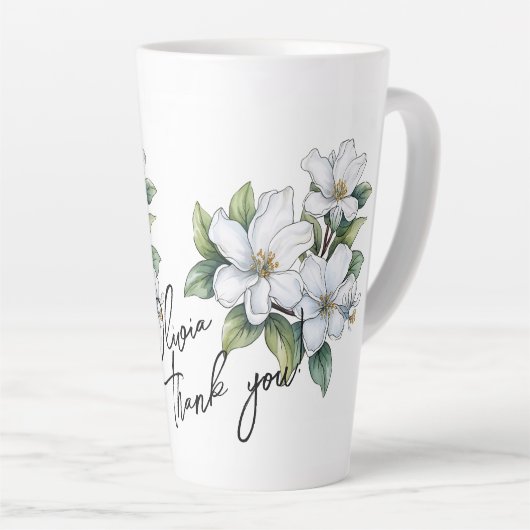 Jasmine "Dank je!" Bewerkbare slogan en naam Latte Mok (Rechterhoek)