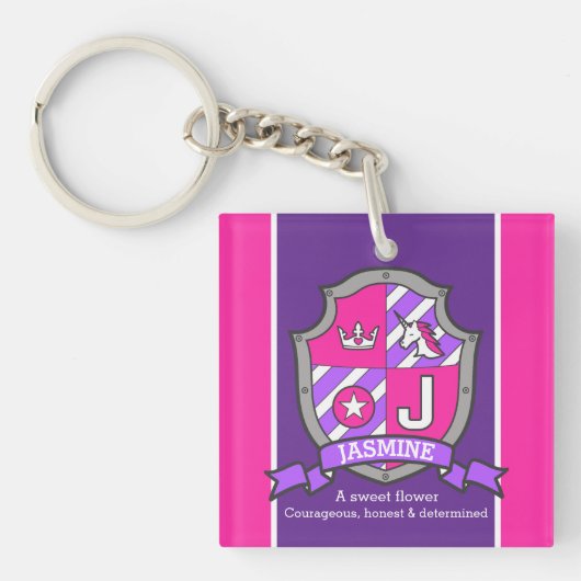 Jasmine-naam: letter J unicorn crest custom Sleutelhanger (Voorkant)
