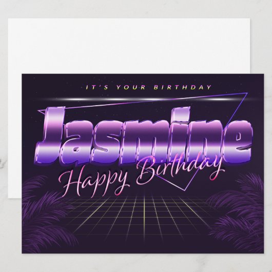 Jasmine Nom Prénom lila retro Carte Anniversaire (Devant / Derrière)
