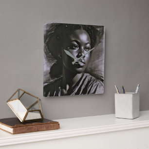 "Jasmine" vrouwen in houtskool Vierkante Klok