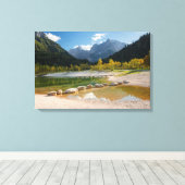 Jasna-meer in de Sloveense Alpen in herfst Canvas Afdruk (Insitu (Houten vloer))