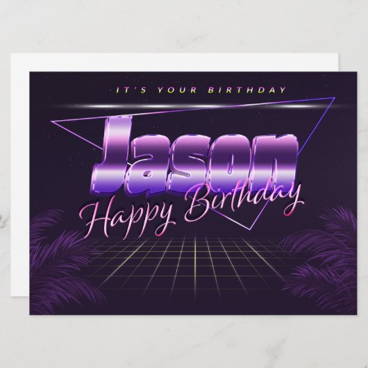 Jason Nom Prénom lila retro Carte Anniversaire (Devant / Derrière)