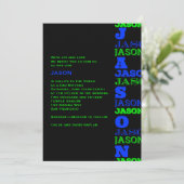 JASONCool Moderne Bar Mitzvah Invitation Black Blu (Debout devant)