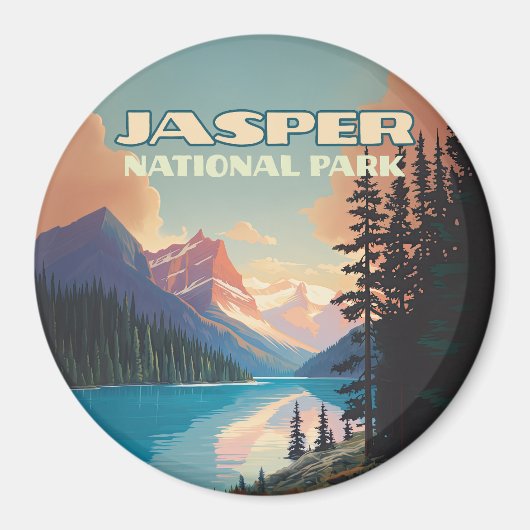 Jasper National Park Alberta Canada Rockies Retro Magneet (Voorkant)