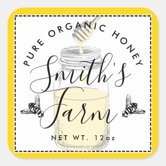 Jaune Agritouriste miel pot étiquette petite entre (Devant)