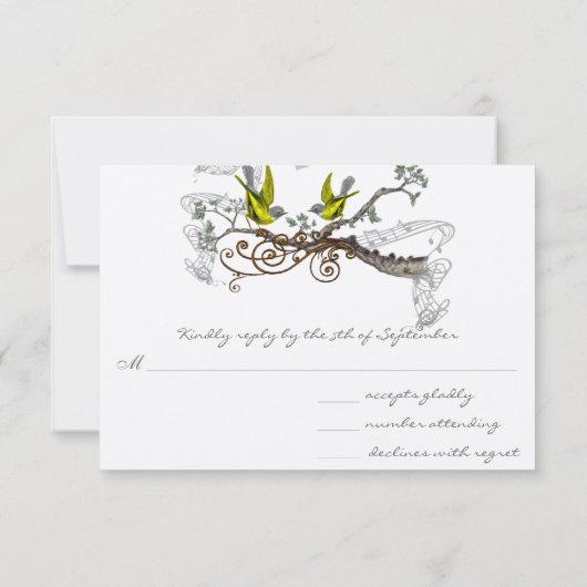 Jaune aile Gris Vintages Inséparables mariage RSVP (Dos)