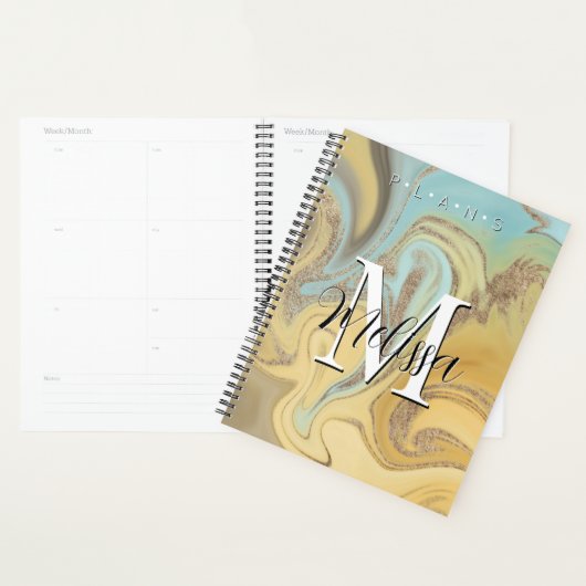 Jaune Aqua Gold Moderne Monogramme Abstrait Planif (Devant avec enveloppe)