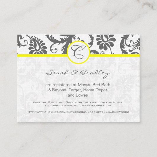 Jaune avec cartes d'information Mariage damassé gr (Devant)