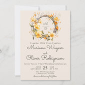 Jaune Beige Romantique Floral Faire-part de mariag (Devant)