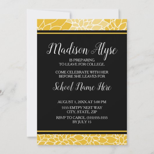 Jaune Black Floral Trunk College Party Invitation (Devant)