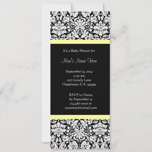 Jaune Blanc Noir Damas Bébé Douche Invitations (Devant)