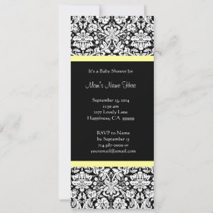Jaune Blanc Noir Damas Bébé Douche Invitations