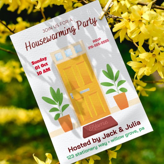 Jaune Blanc Simple Accueil Fête Invitation