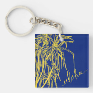 Jaune Bleu Hau Tree Aloha Square Porte-clés Mini