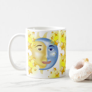 Jaune Bleu Lune Étoiles Jaunes Mug
