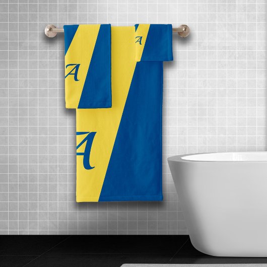 Jaune bleu moderne élégant chic monogrammé audacie