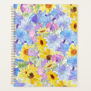 jaune bleu violet fleurs d'été main motif