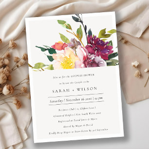 Jaune Blush Bourgogne Floral Couples Invitation de