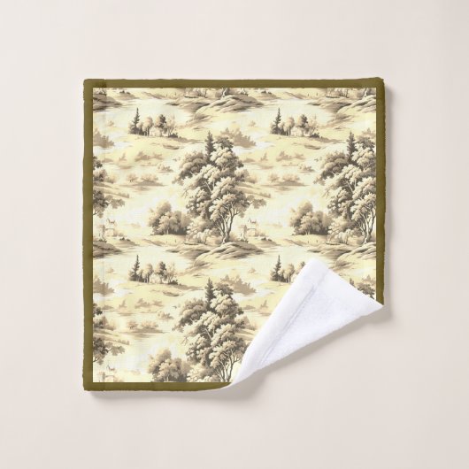 Jaune Brown Anglais Toile Serviette Ensemble (Gant de toilette)