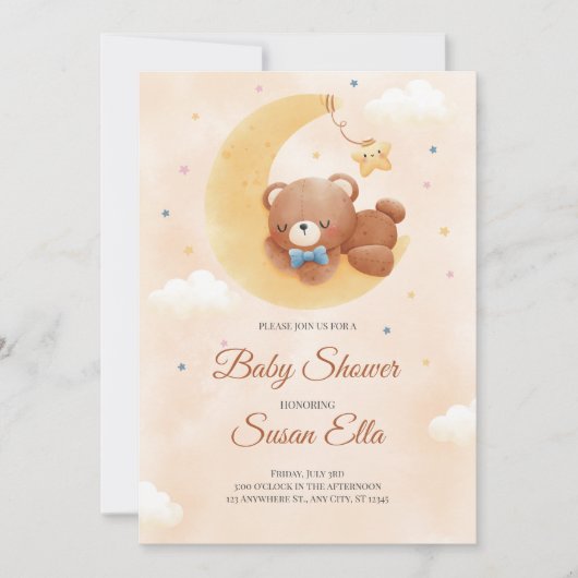 Jaune Brown mignonne ours Baby shower Invitation (Devant)