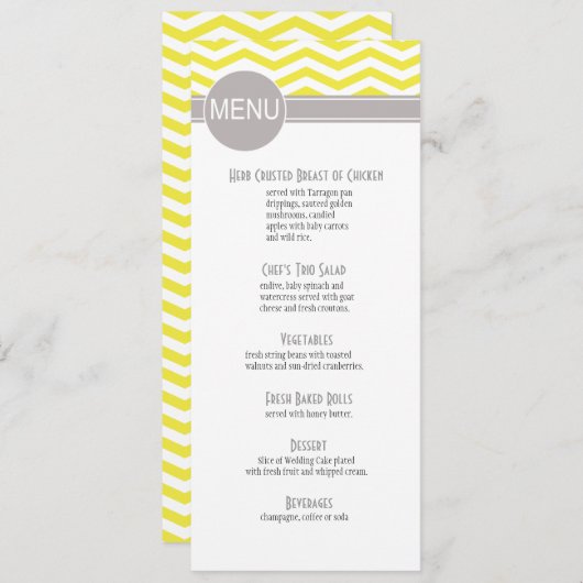 Jaune chic du menu | de dîner de Chevron (Devant / Derrière)