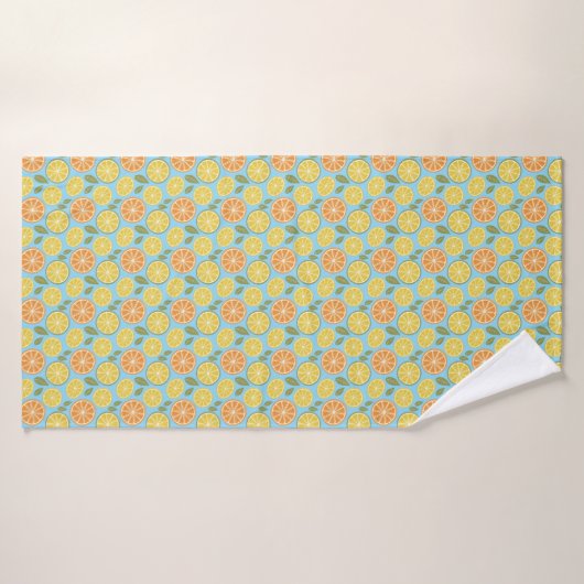 Jaune citron orange  motif nom bleu (Serviette de bain)