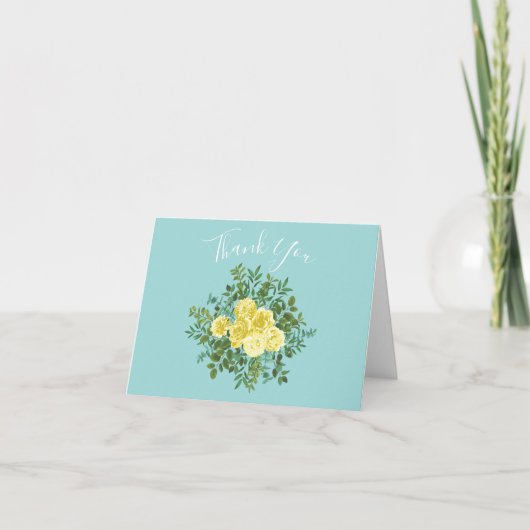 Jaune clair et Turquoise Aqua Rose Merci Floral (Devant)