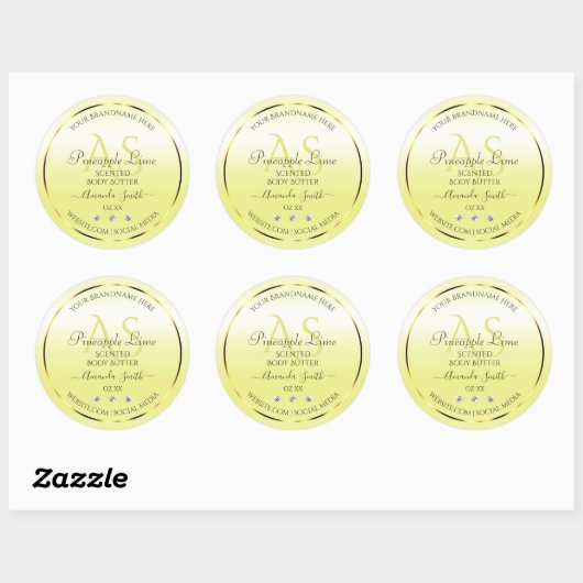 Jaune clair moderne Étiquette Bijoux Monogramme (Feuille)