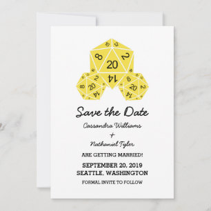 Jaune D20 dés Enregistrer la date Invitation