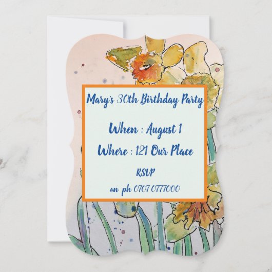 Jaune Daffodil Floral 40e anniversaire Invitation (Devant)
